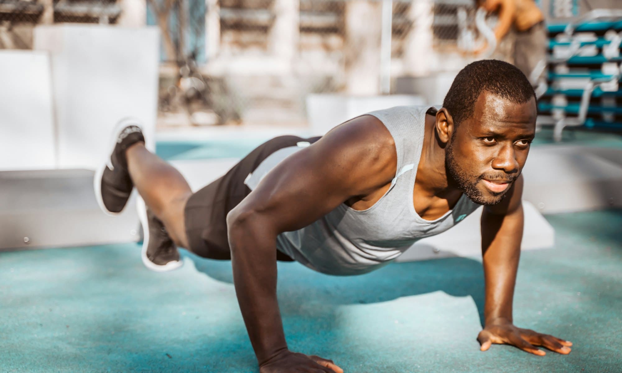 Controlled bodyweight strength work outdoors